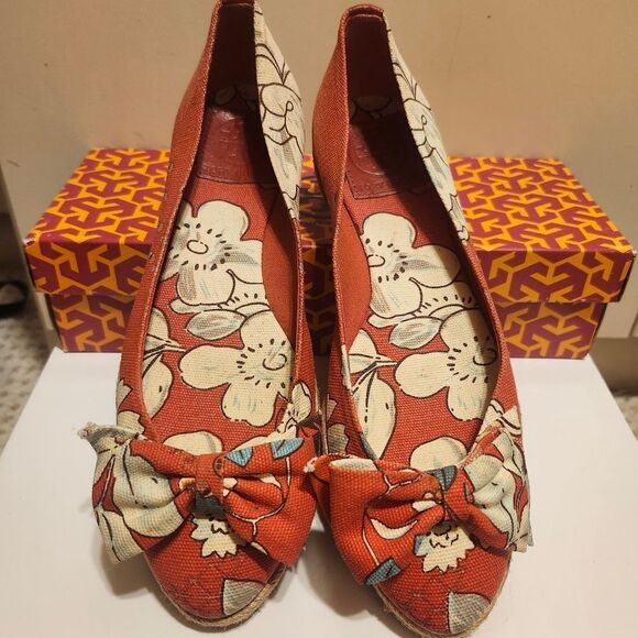 Tory Burch "Tasmin" Floral Print Canvas Jute Sole Flat Espadrilles Sz.7 $218 - Picture 2 of 10